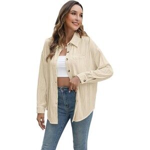 Teepie Womens Button Blouse Size L Ribbed with Pocket lapel V-neck